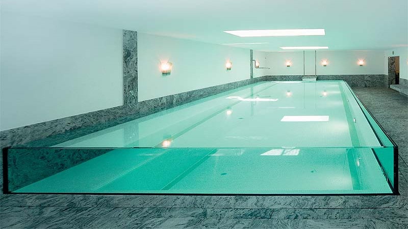 Indoor pool with glass facades